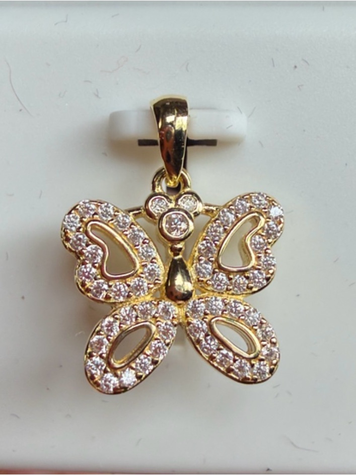 925 Sterling Silver Moissanite 1 Ctw 1/2” Butterfly Pendant Coated Gold Vermeil